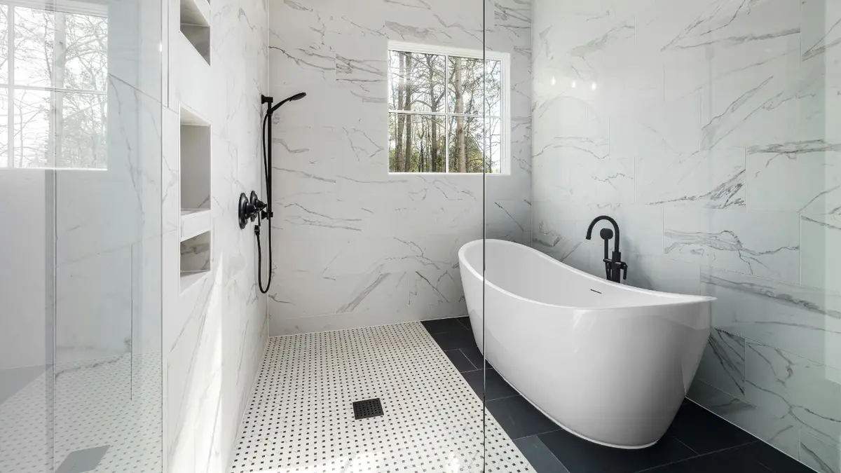 Marble bathroom tiling by JustTiles